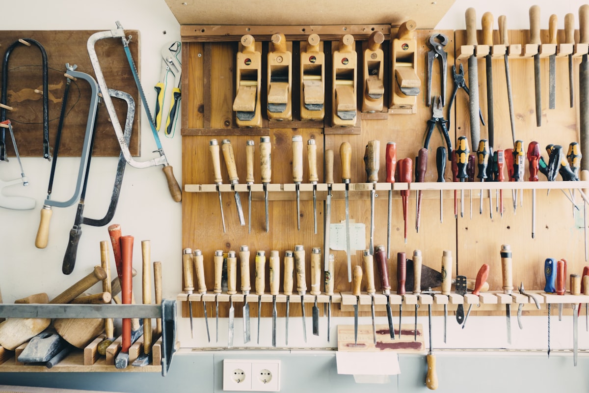 Workshop wall of hanging tools being identified by the AI